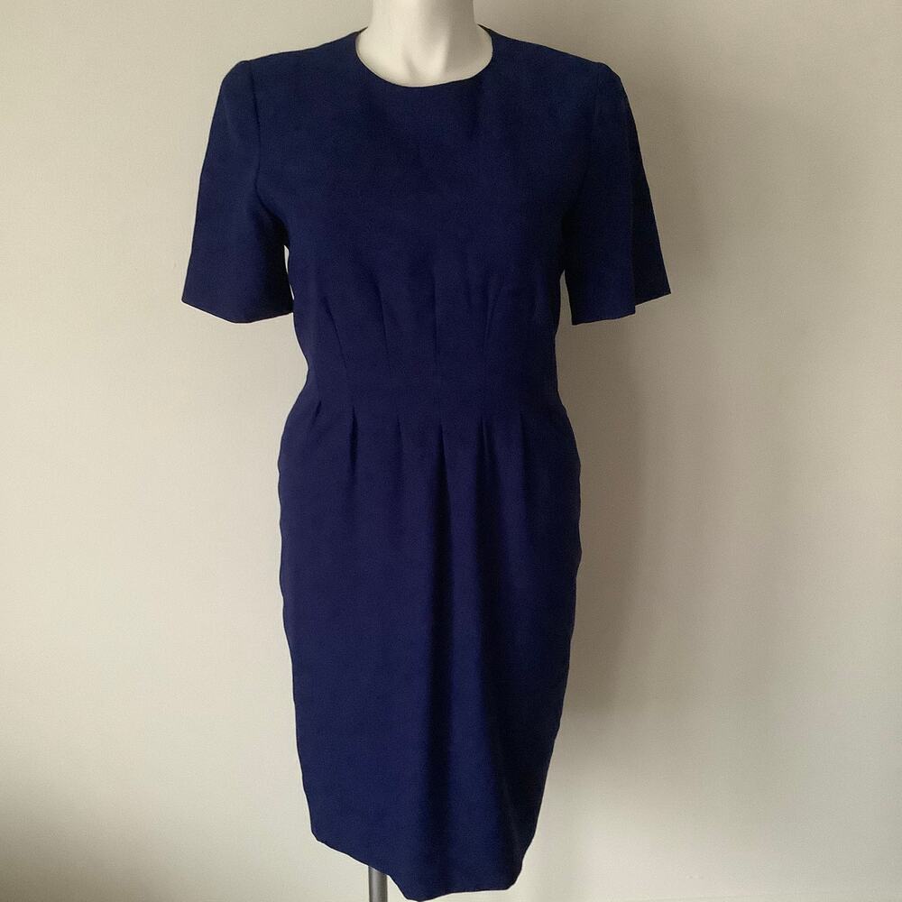 Jacqueline Ferrar Womens Navy Blue Short Sleeve Sheath Midi Dress Plus Size 14
